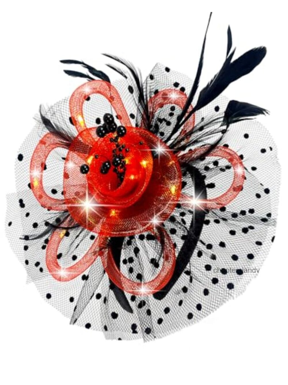 LED Light Up Fascinator Headband Feather Pearl Tea Party Derby Hat